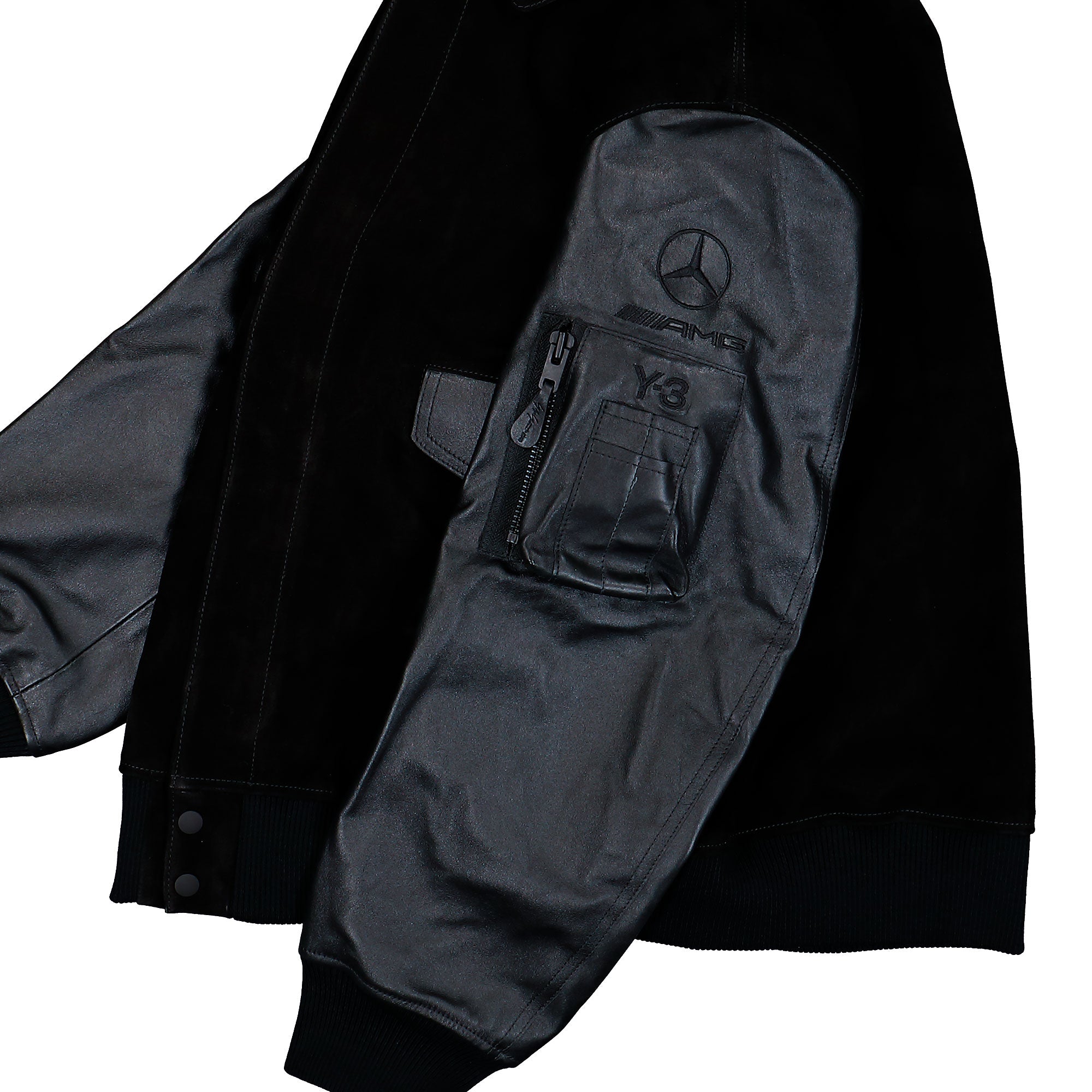 Mercedes-AMG Petronas F1 x Y-3 F1 Leather Racing Jacket Black Jackets KR2385 Detail View 2 | Overkill