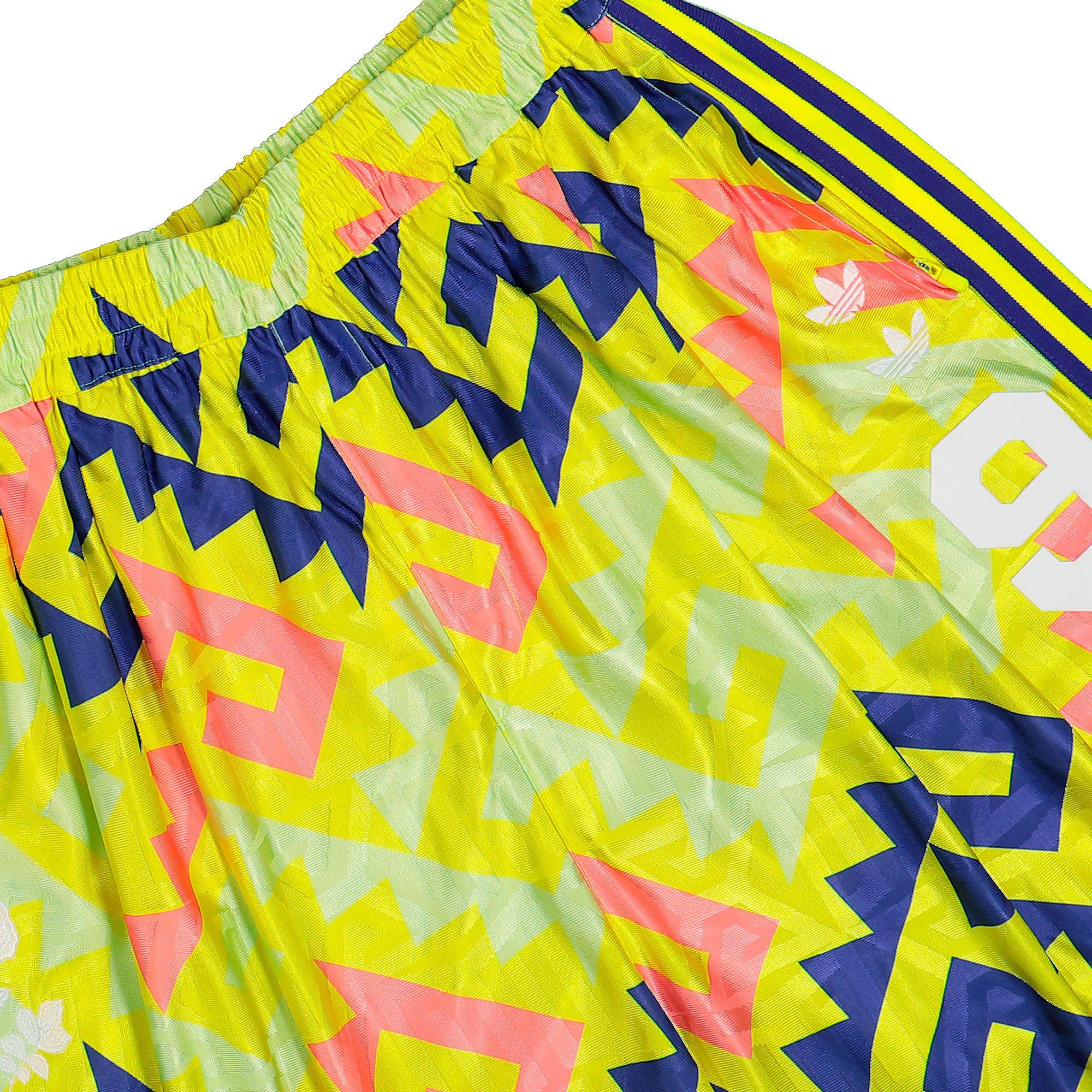 Willy Chavarria x adidas AOP Longshort Solar Lemon / Pure Purple / Solar Turbo short KU7804 Detail View 1 | Overkill
