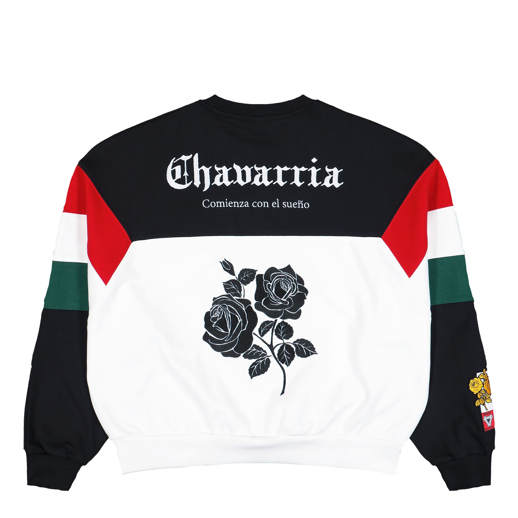 Willy Chavarria x adidas Crew Sweatshirt Black / White Sweatshirt KV1976 Close-up | Overkill
