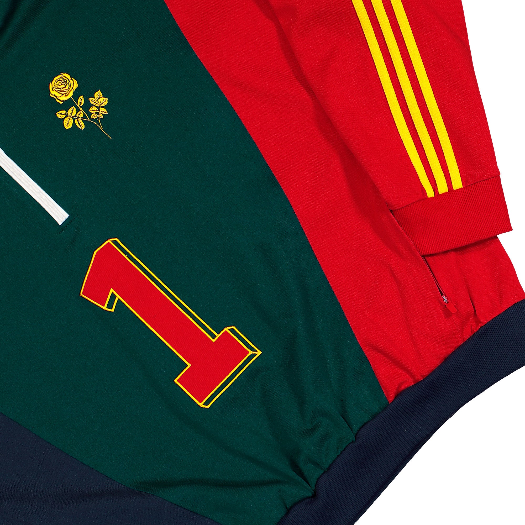 Willy Chavarria x adidas Watsonville Sweatshirt Aurora Ivy / Legend Ink / Better Scarlet Sweatshirt KV1996 Detail View 1 | Overkill

