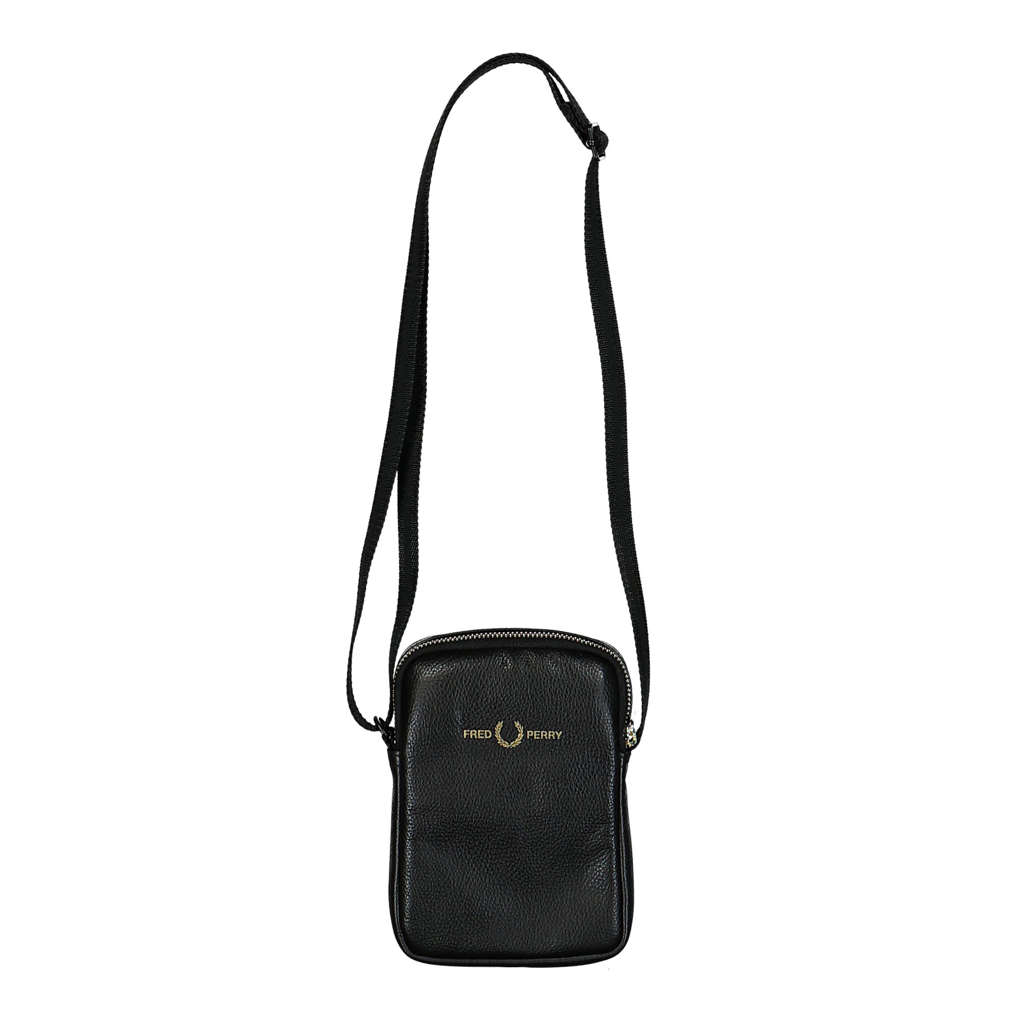 Fred Perry Tumbled Leather Side Bag Black Shoulder & Cross Body Bags L8289-102 | Overkill
