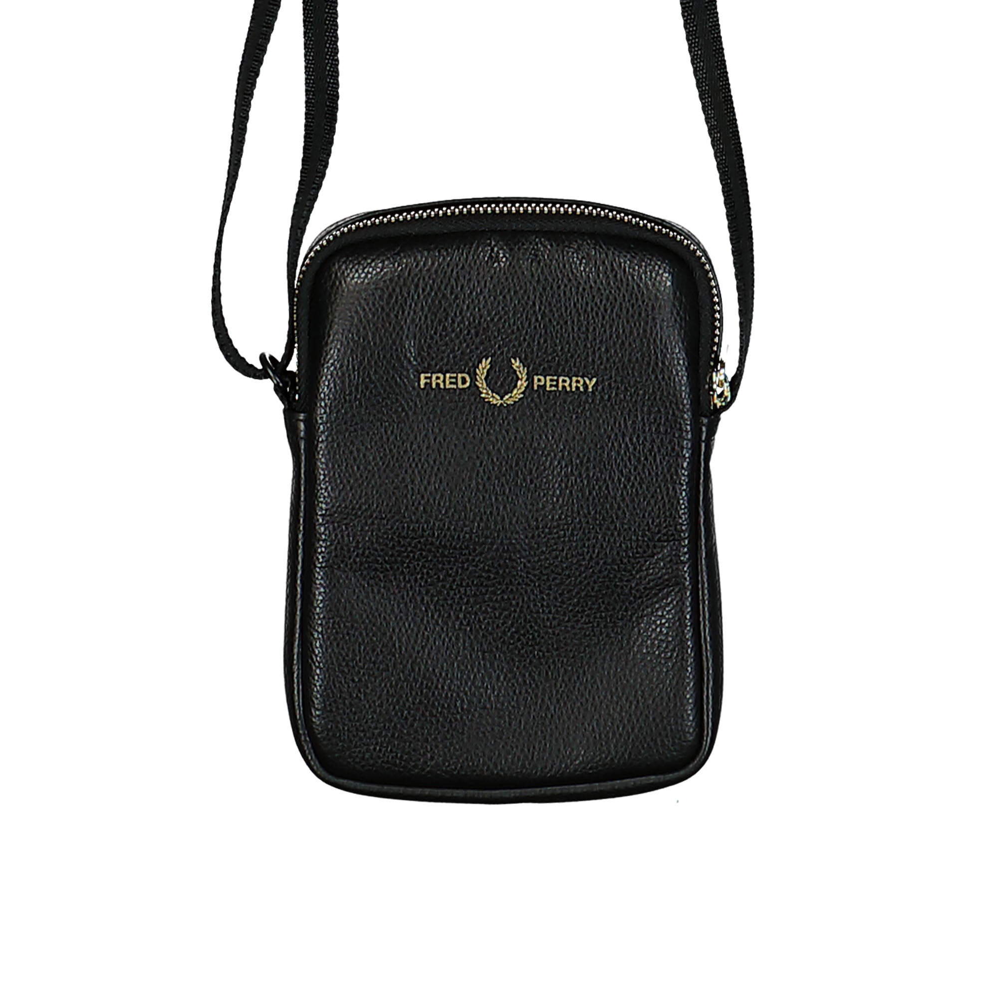 Fred Perry Tumbled Leather Side Bag Black Shoulder & Cross Body Bags Close-up | Overkill
