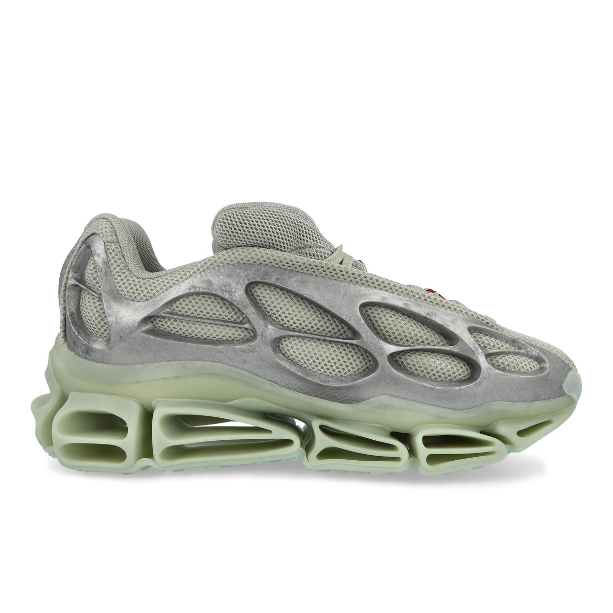 Willy Chavarria x adidas  Megaride Bones Halo Green / Silver Metallic / Better Scarlet Low Top Sneakers LA6162 Close-up | Overkill
