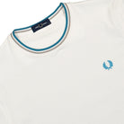 Fred Perry Twin Tipped T-Shirt Snow White / Warm Grey/ Ocean T-Shirts Close-up | Overkill