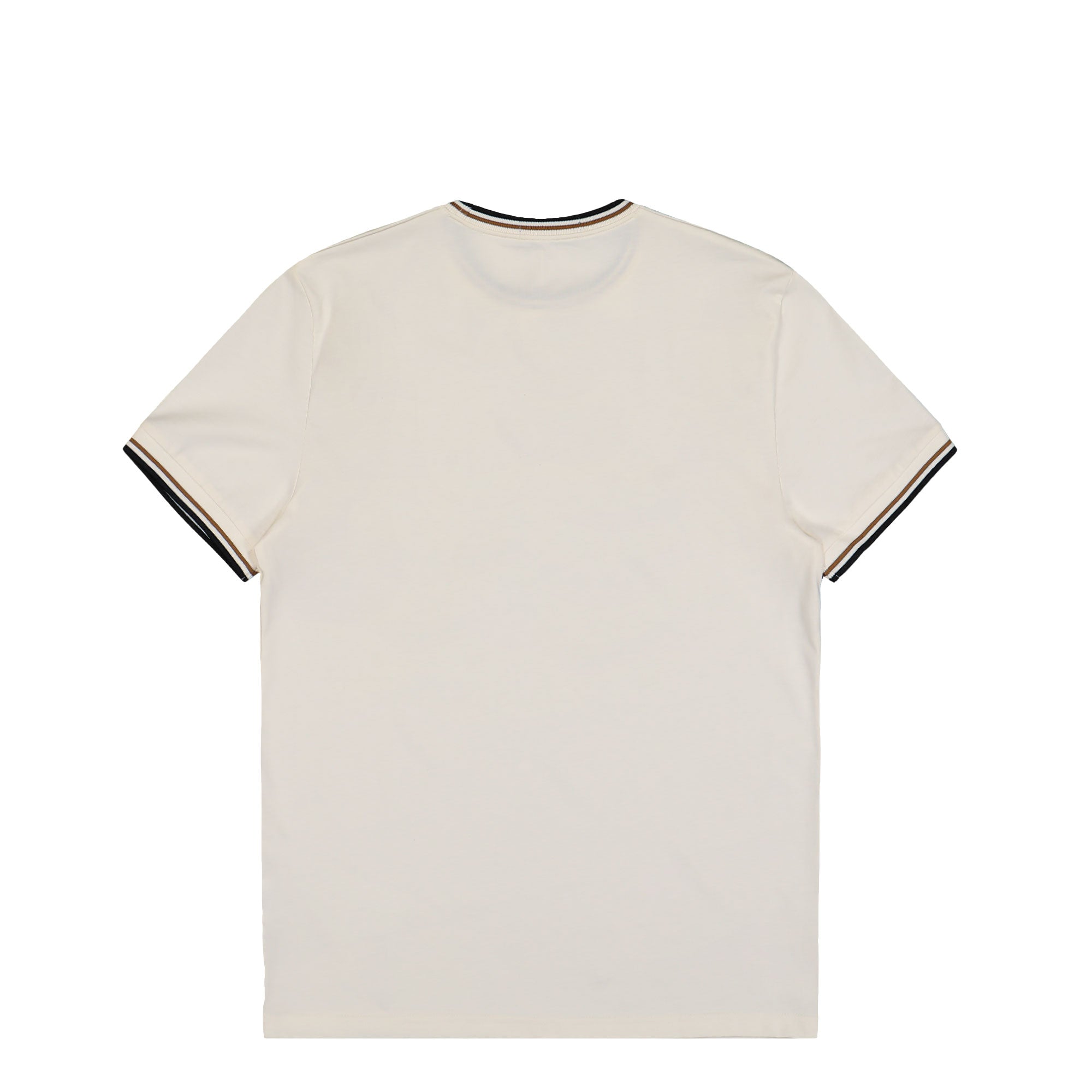 Fred Perry Twin Tipped T-Shirt Ecru / Dark Caramel / Black T-Shirt M1588V-79B Close-up | Overkill

