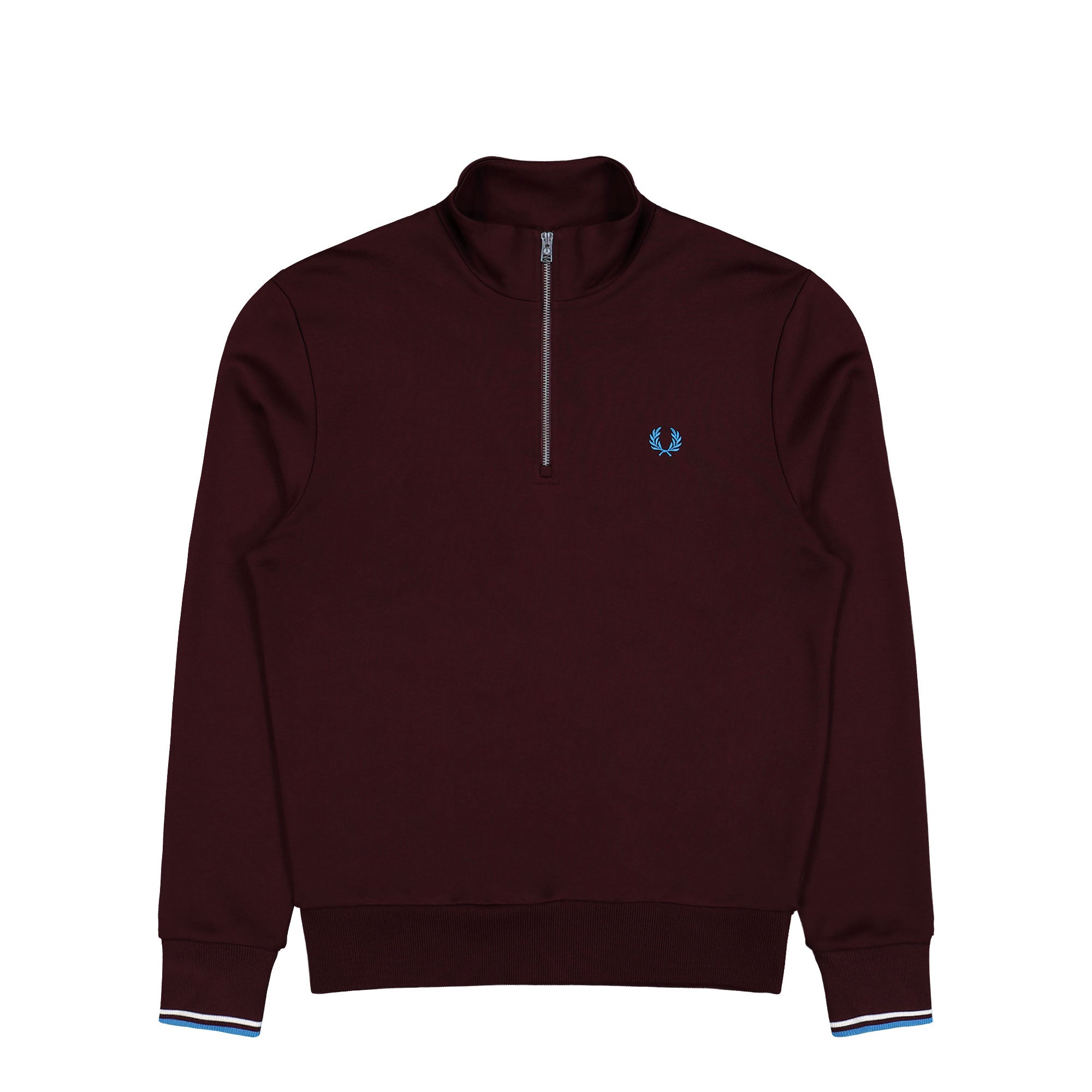 Fred Perry Half Zip Sweatshirt Oxblood / Ecru / Court Blue Sweatshirts M3574-Z63 | Overkill