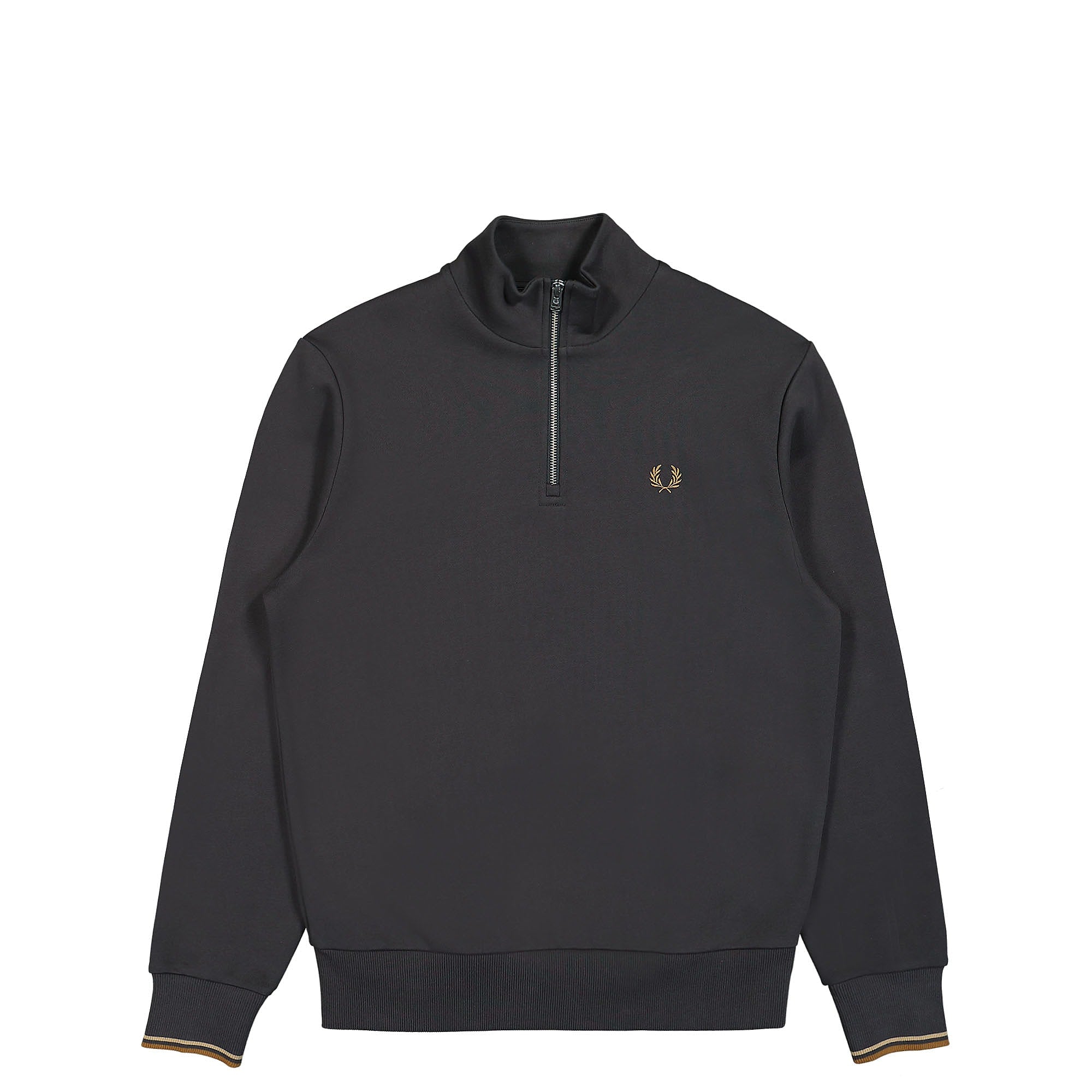 Fred Perry Half Zip Sweatshirt Anchor Grey / Dark Caramel Sweatshirts M3574-V07 | Overkill