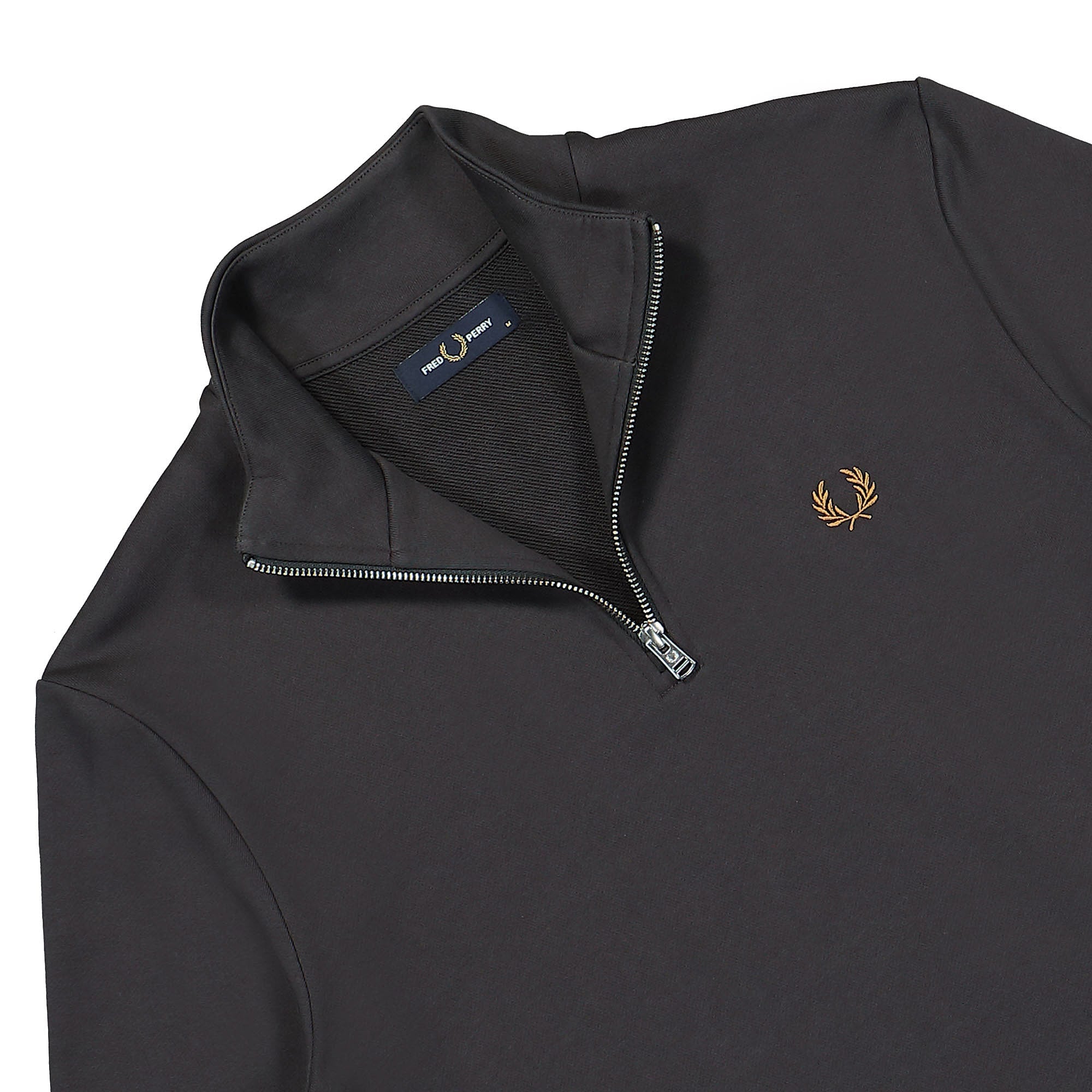 Fred Perry Half Zip Sweatshirt Anchor Grey / Dark Caramel Sweatshirts Close-up | Overkill