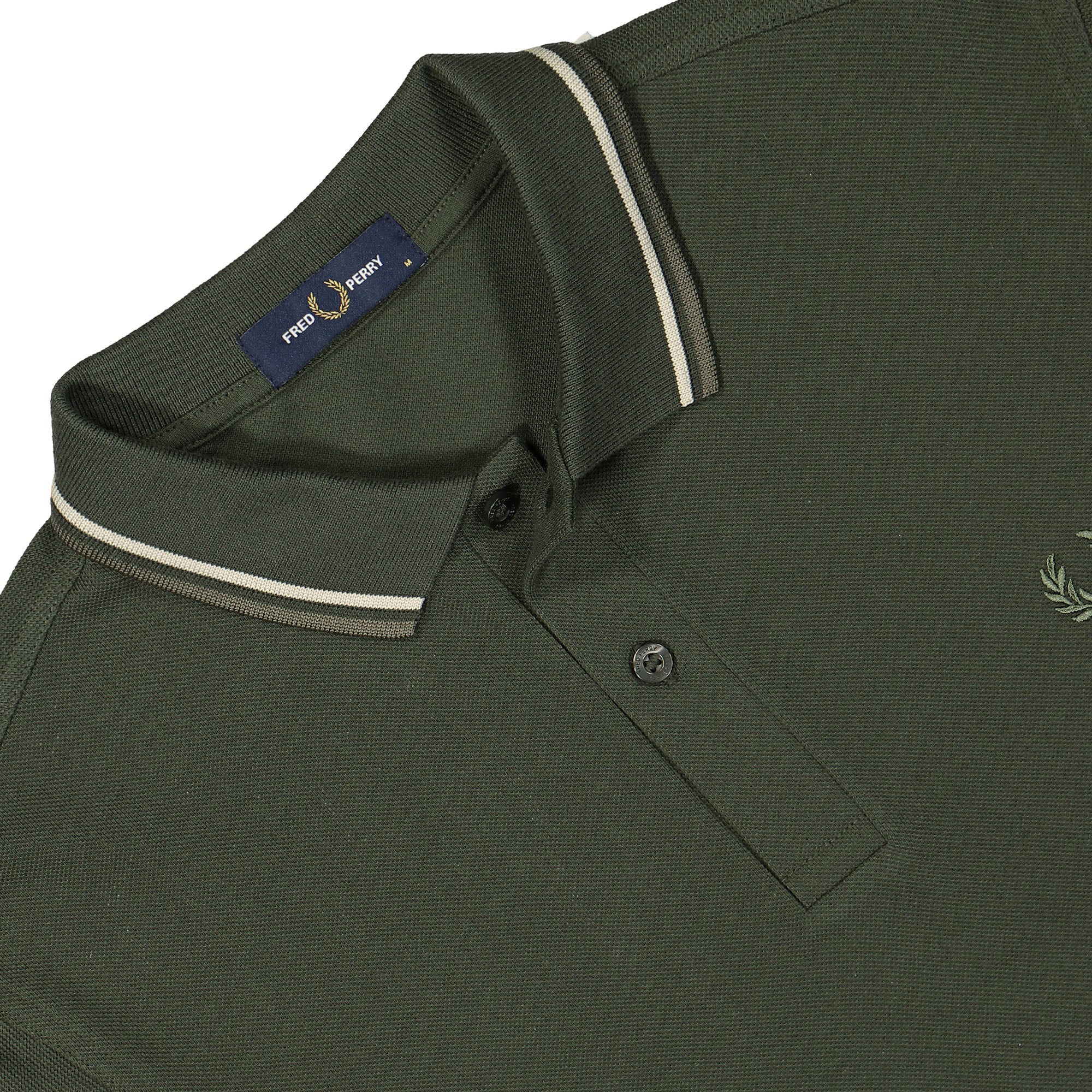 Fred Perry The Twin Tipped FP Shirt Hunting Green / Light Oyster / Laurel Wreath Polo Shirts Close-up | Overkill