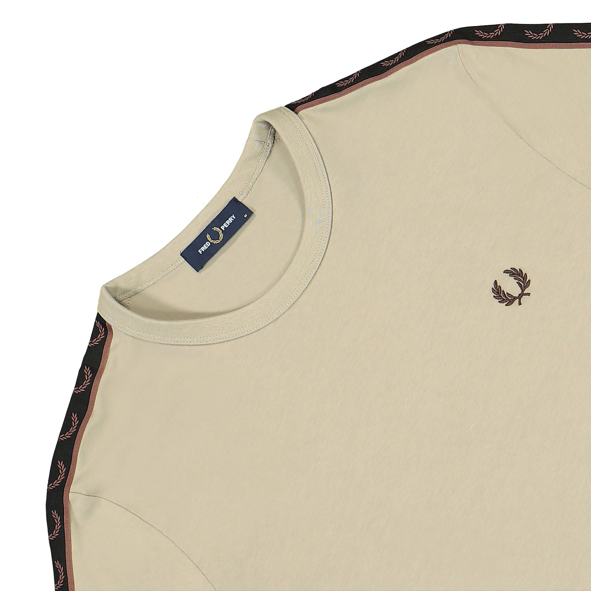 Fred Perry Contrast Tape Ringer T-Shirt Warm Grey / Brick T-Shirts Close-up | Overkill