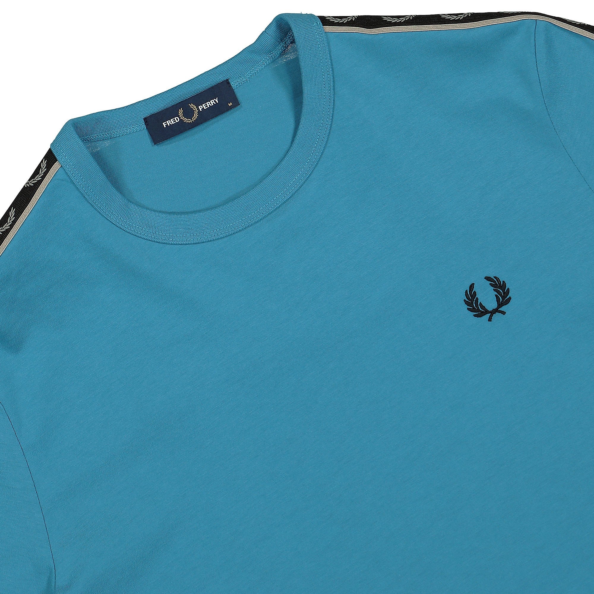 Fred Perry Contrast Tape Ringer T-Shirt Runaway Bay Ocean / Warm Grey T-Shirts Close-up | Overkill