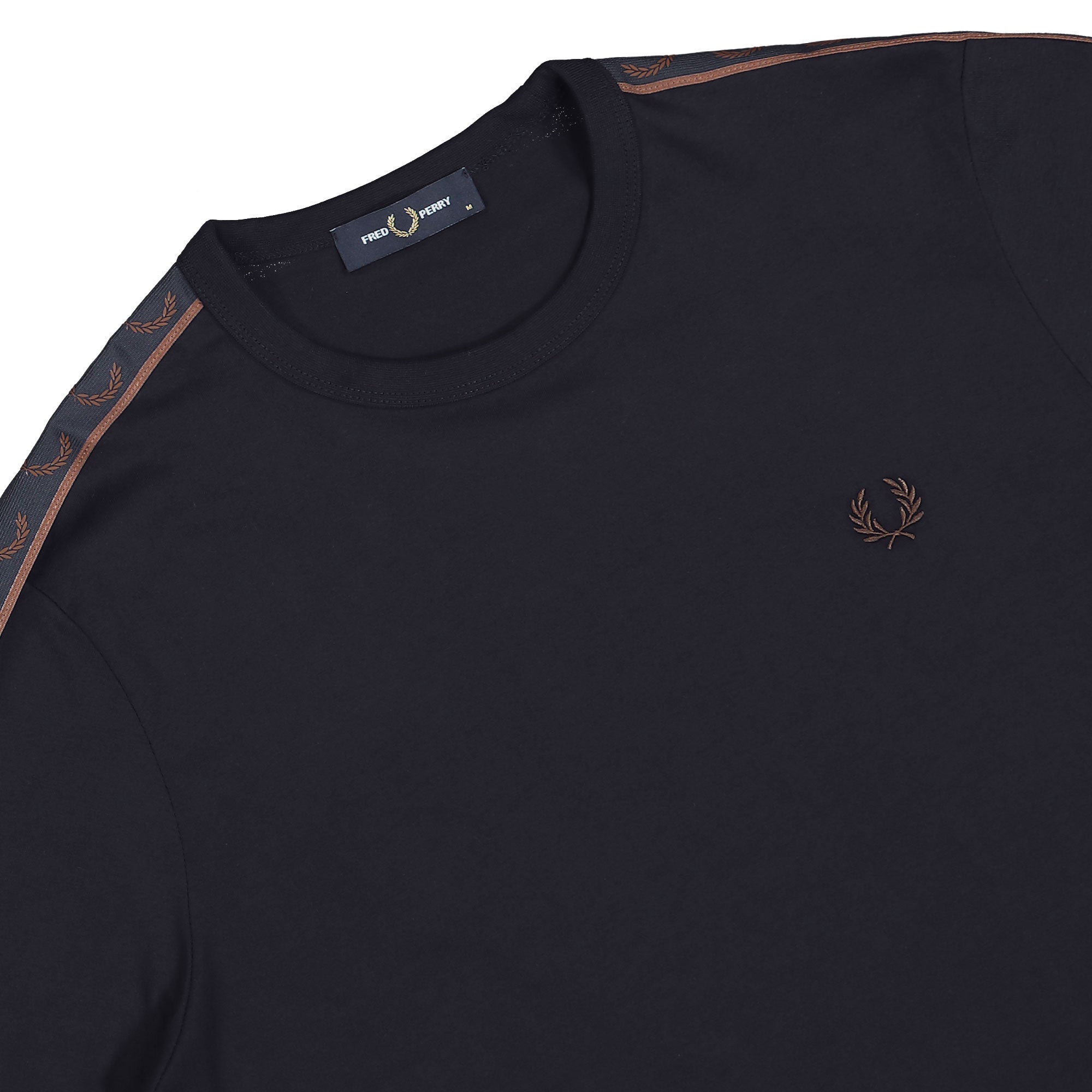 Fred Perry Contrast Tape Ringer T-Shirt Navy / Carrington Brick T-Shirts Close-up | Overkill