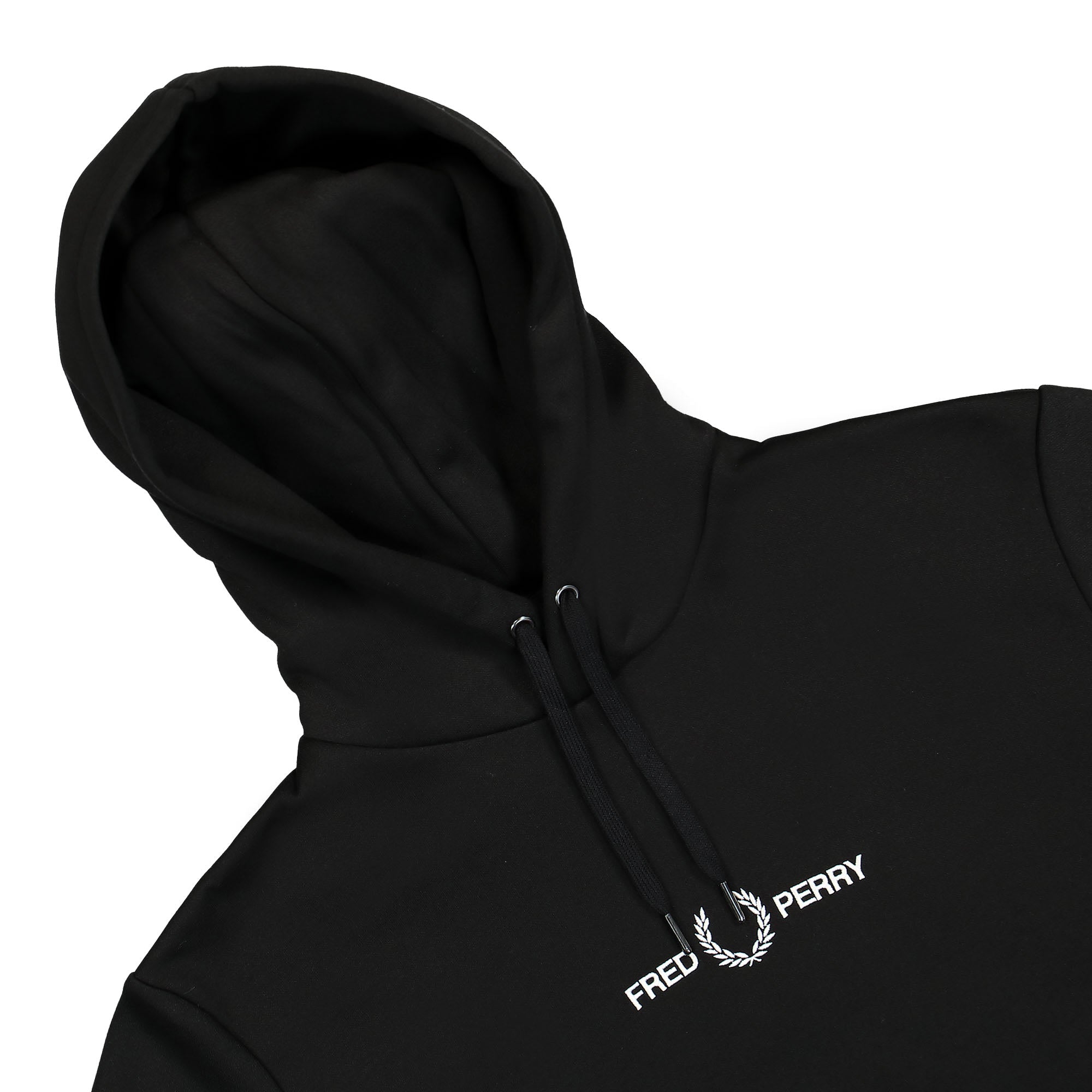 Fred Perry Embroidered Hooded Sweatshirt Black Hoodies Close-up | Overkill