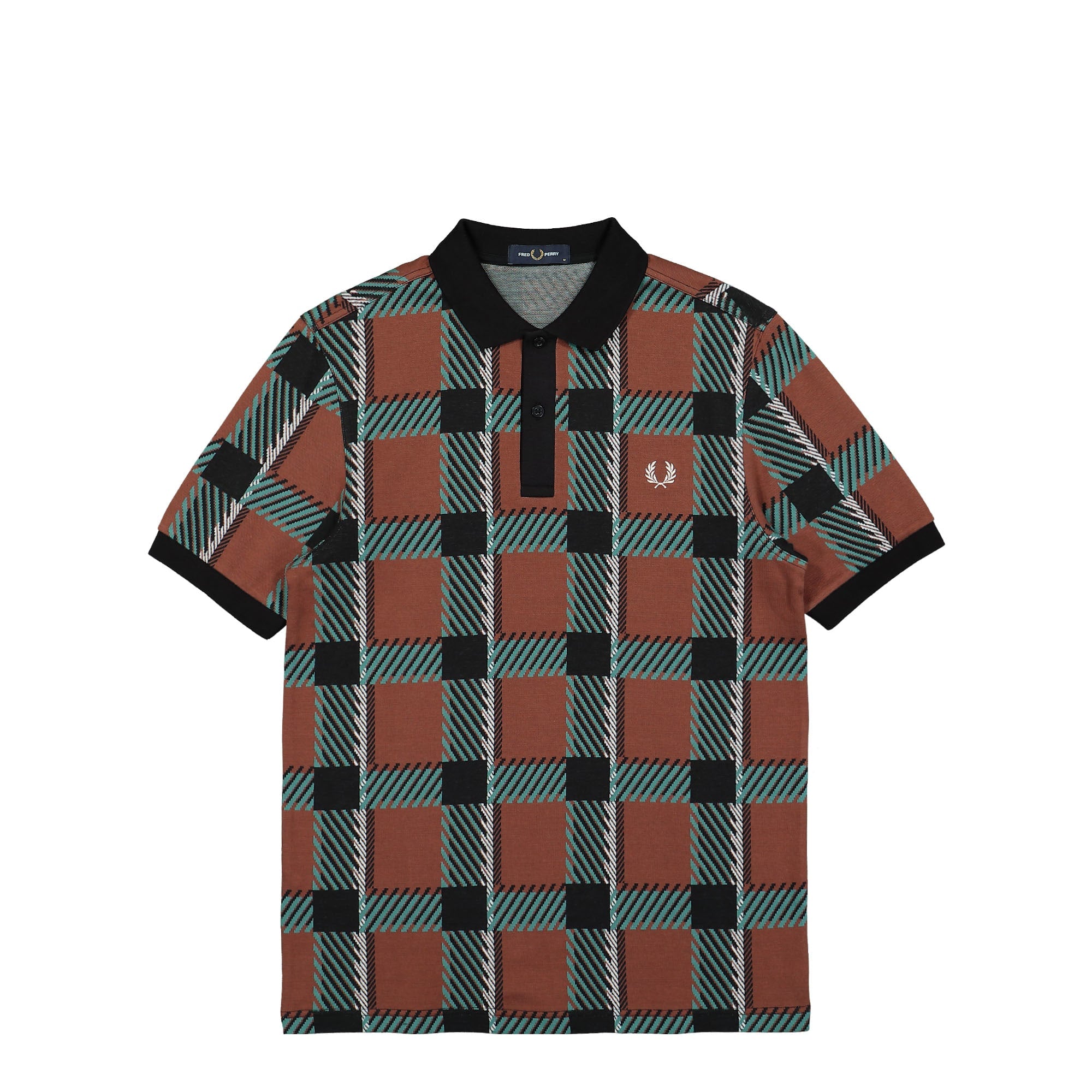 Fred Perry Glitch Tartan Polo Shirt Whiskey Brown Polo Shirts M6663-S54 | Overkill
