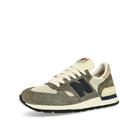 New Balance M990WG1 Grey Olive-Navy-Beige Low Top Sneakers  Close Up | Overkill