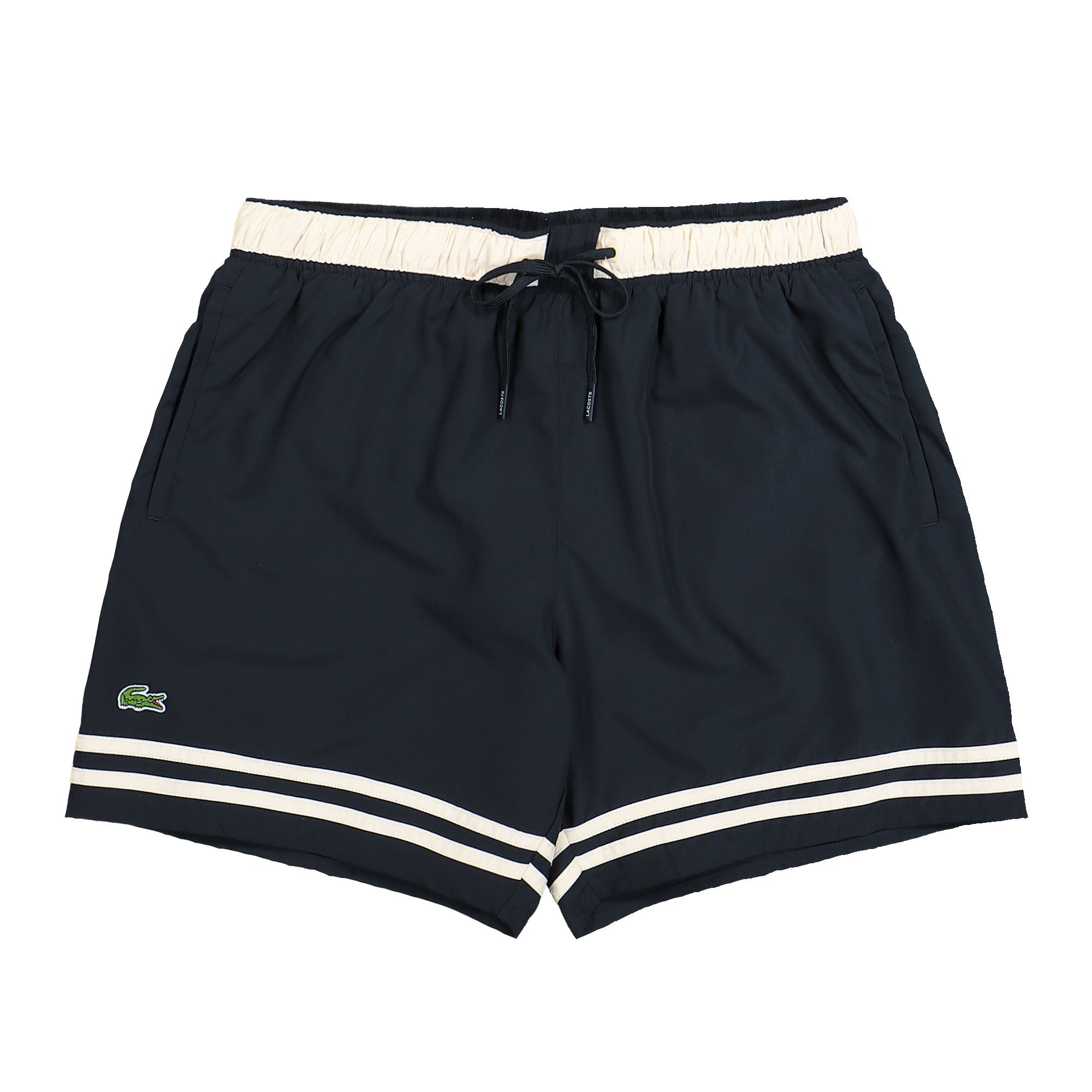 Lacoste Mid Length Swim Trunks With Contrasting Stripes Black / Beige Swimwear MH2760-00 412 | Overkill
