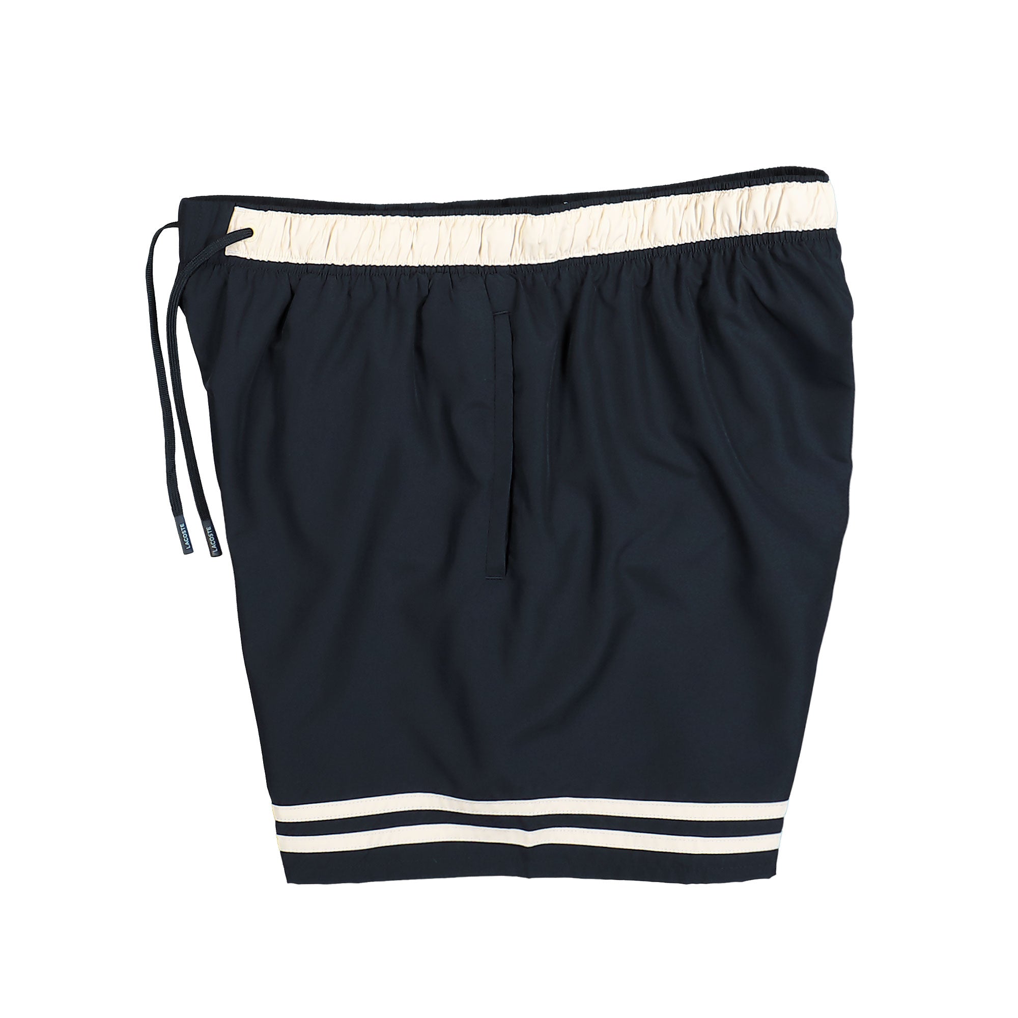 Lacoste Mid Length Swim Trunks With Contrasting Stripes Black / Beige Swimwear MH2760-00 412 Detailfoto | Overkill
