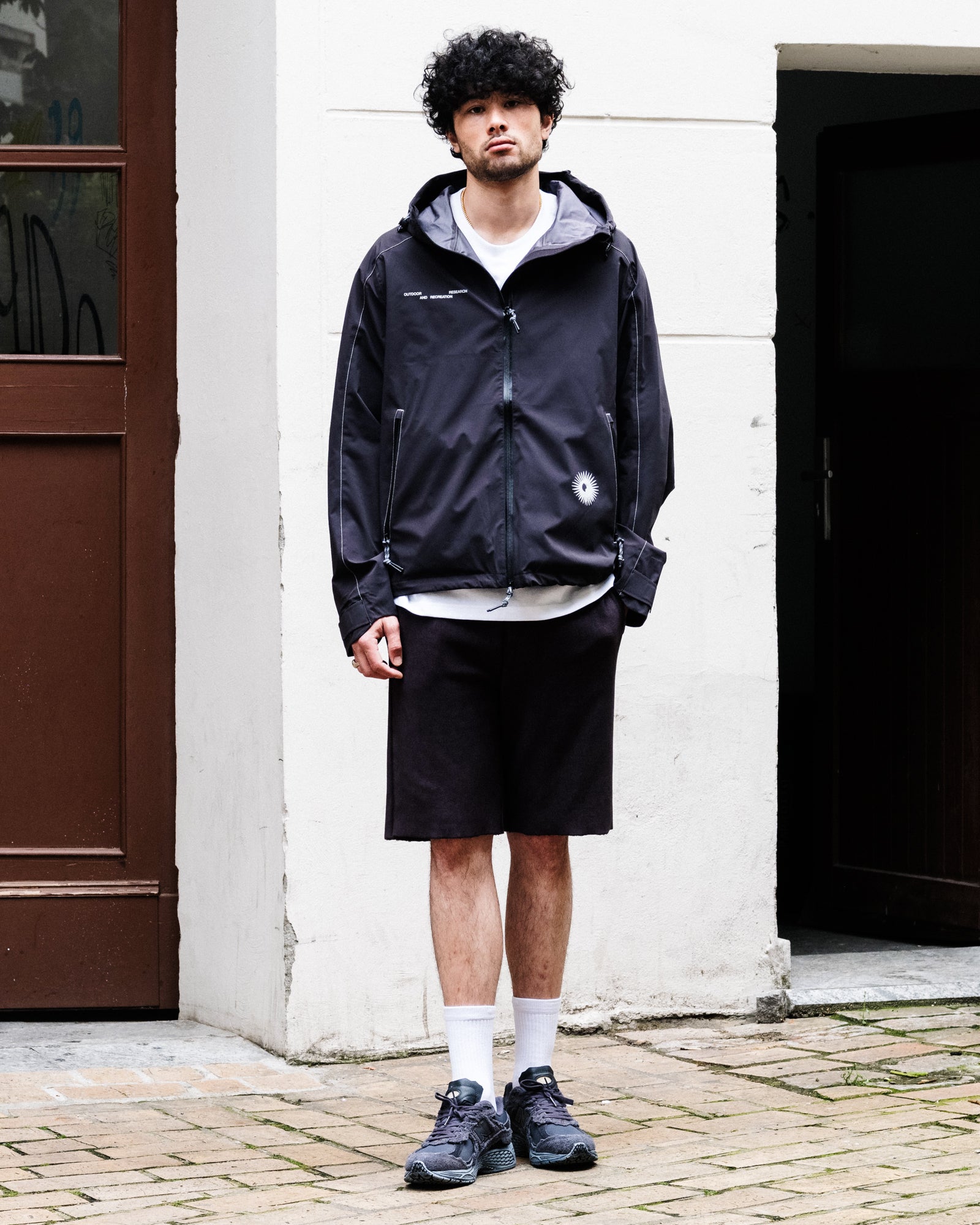 KA_YO_Prototype Shell Jacket Charcoal Windbreaker 80015 575 On Model Front View | Overkill