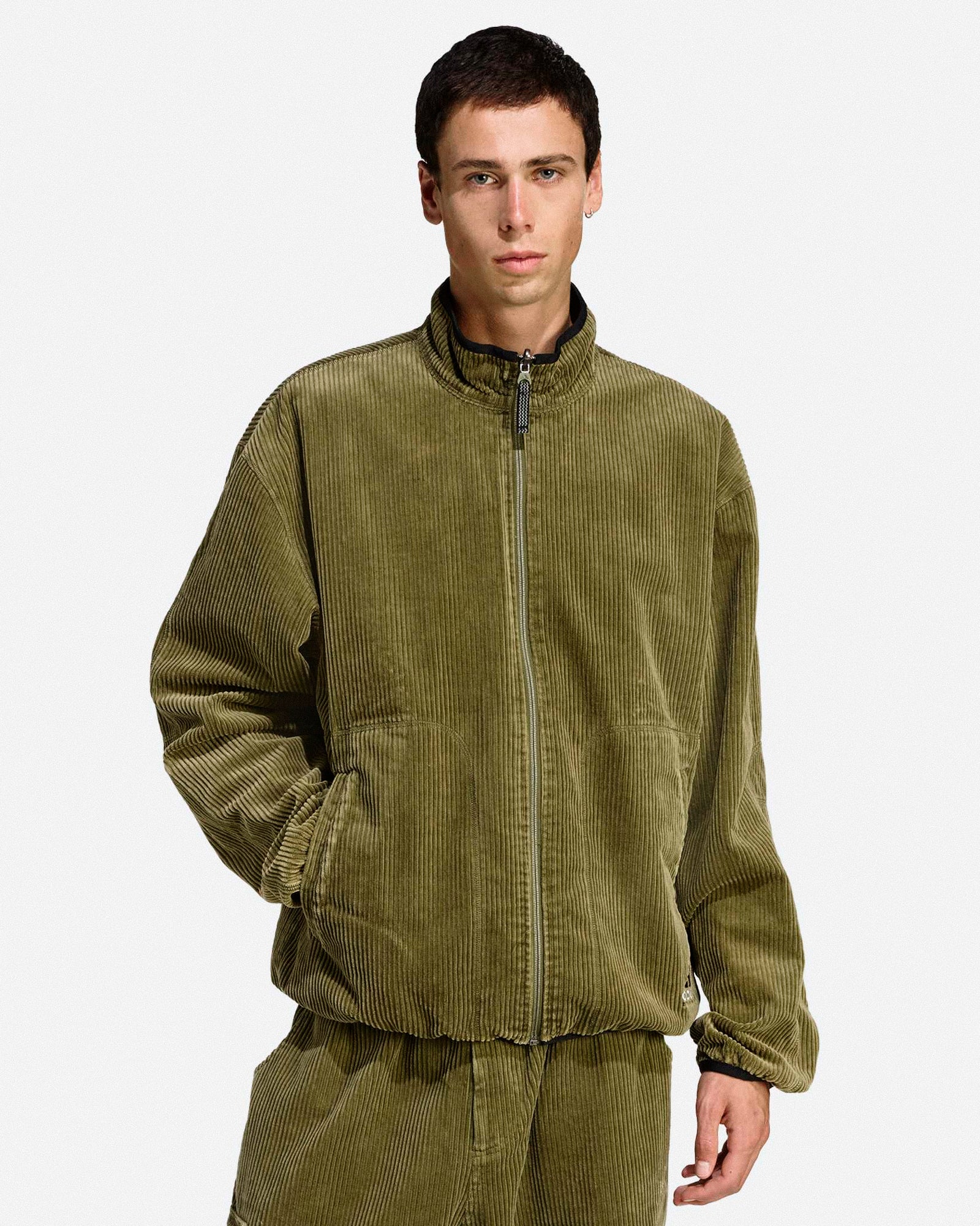 adidas Equipment Jacket Focus Olive Jackets JV7660 On Model Front View | Overkill
