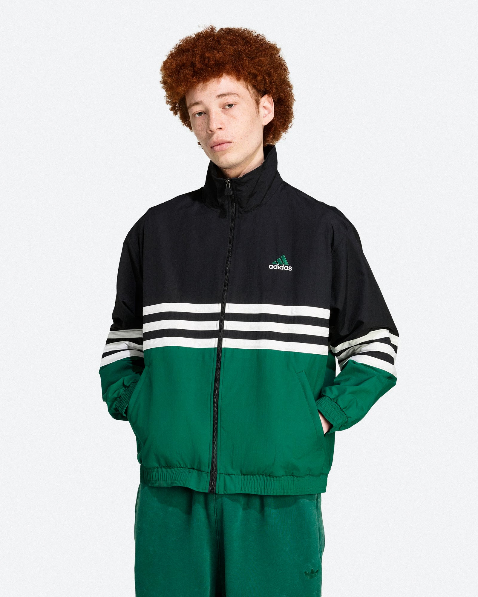 adidas Archive Track Top Black / Collegiate Green Track Jackets JY2776 On Model Front View | Overkill
