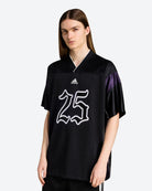 adidas Football Jersey Black / Aurora Plum T-Shirts JY2763 On Model Front View | Overkill
