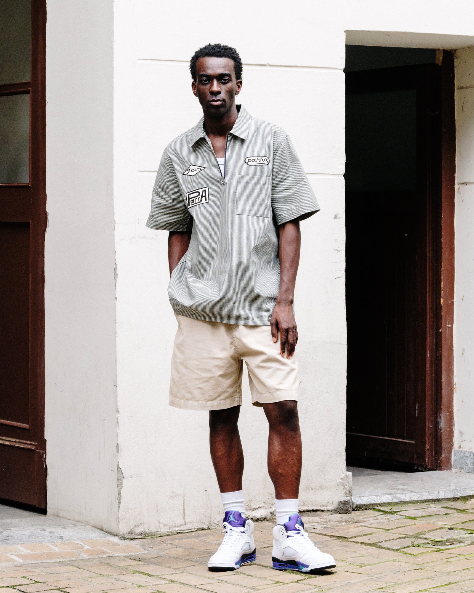 Parra Work Later Short Sleeve Shirt Blue Shirts 53340 On Model Front View | Overkill