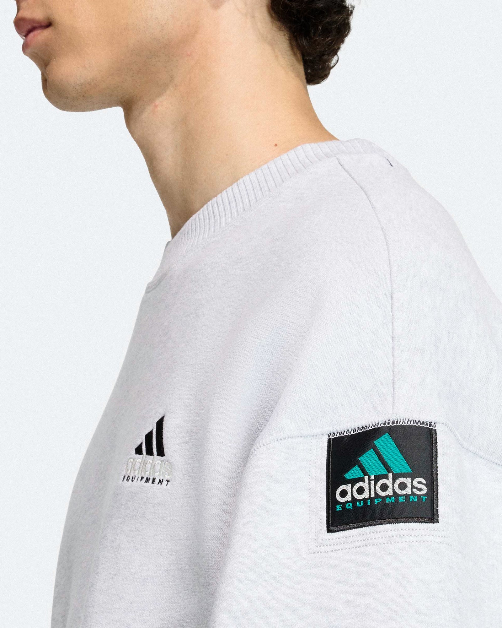 adidas Equipment Rip Crewneck Sweatshirt Light Grey Heather Sweatshirts KB9324 On Model Back View | Overkill
