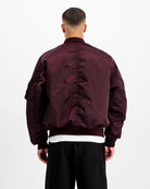 Alpha Industries MA-1 Base Flight Jacket Dark Cherry Bomber & Varsity Jacket 756111-608 On Model Back View | Overkill