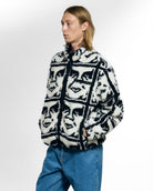 Obey Repeated Icon Sherpa Jacket Black Multi Fleece Jackets 121800608 On Model Front View | Overkill