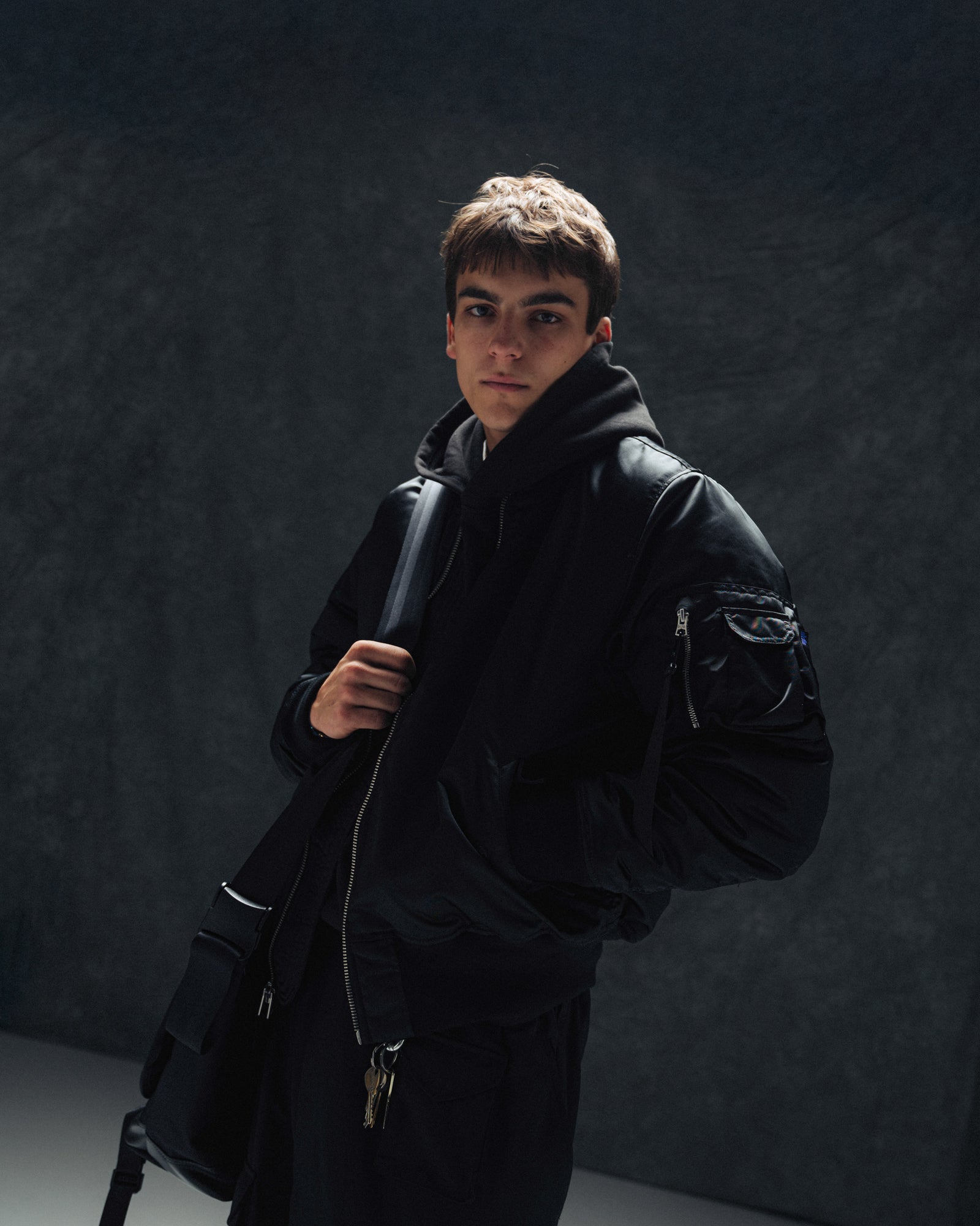 Alpha Industries MA-1 Base Flight Jacket Black Bomber & Varsity Jackets 756111-03 On Model Front View | Overkill
