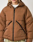 Gramicci Down Puffer Hooded Jacket Brown Puffer Jackets G5FU-J017-Brown Model Detail 1 | Overkill

