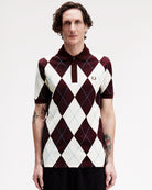 Fred Perry Argyle Print Polo Shirt Ecru / Oxblood Polo Shirts M1628-560 On Model Front View | Overkill