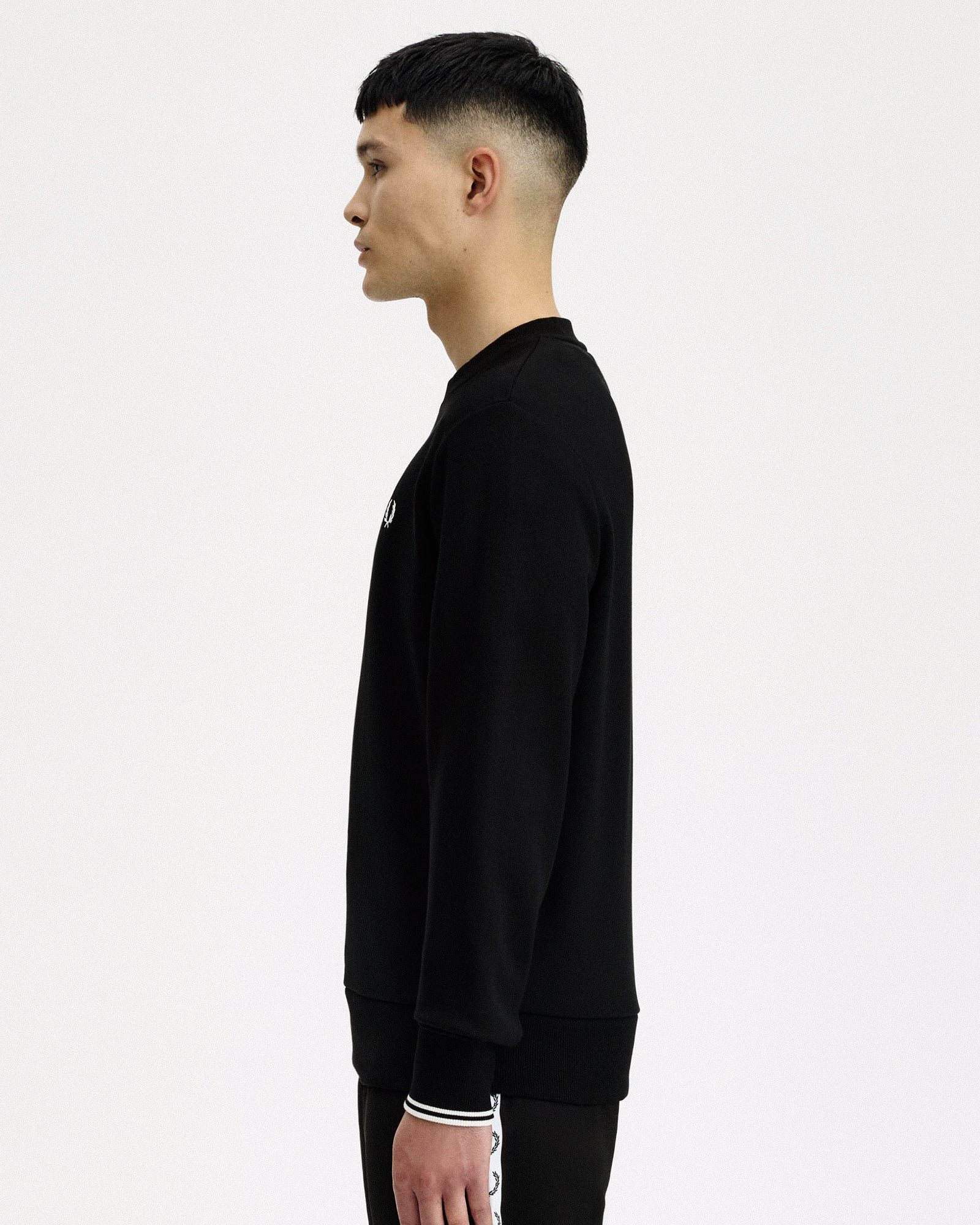 Fred Perry Crew Neck Sweatshirt Black / Shadedston Sweatshirts M7535-S77 On Model Back View | Overkill
