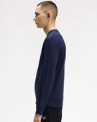 Fred Perry Crew Neck Sweatshirt Dark Airforce / Light Ice / Bay Leaf Sweatshirts M7535-Z47 On Model Back View | Overkill
