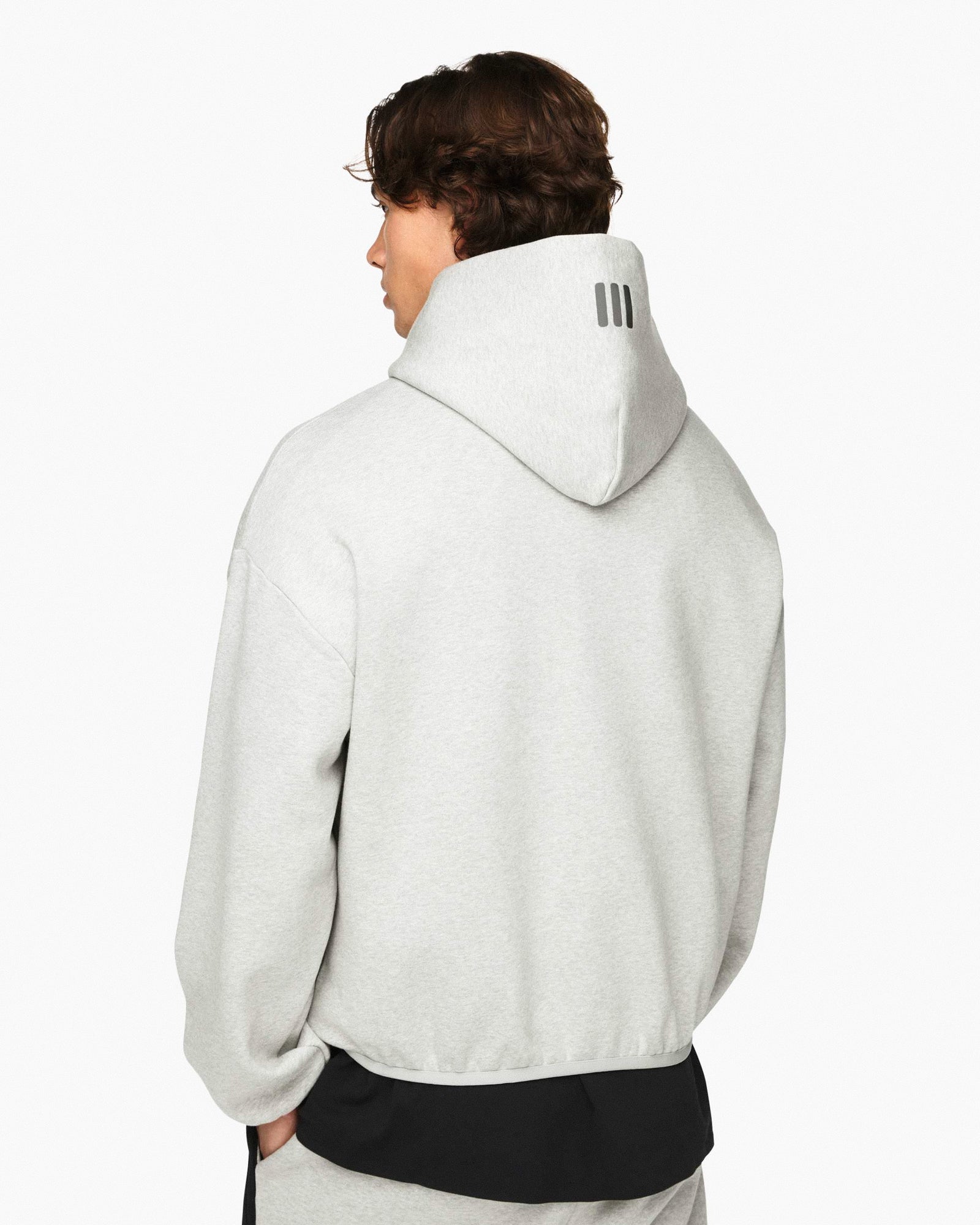 adidas Hood Medium Grey Heather Hoodies JZ7367 On Model Back View | Overkill
