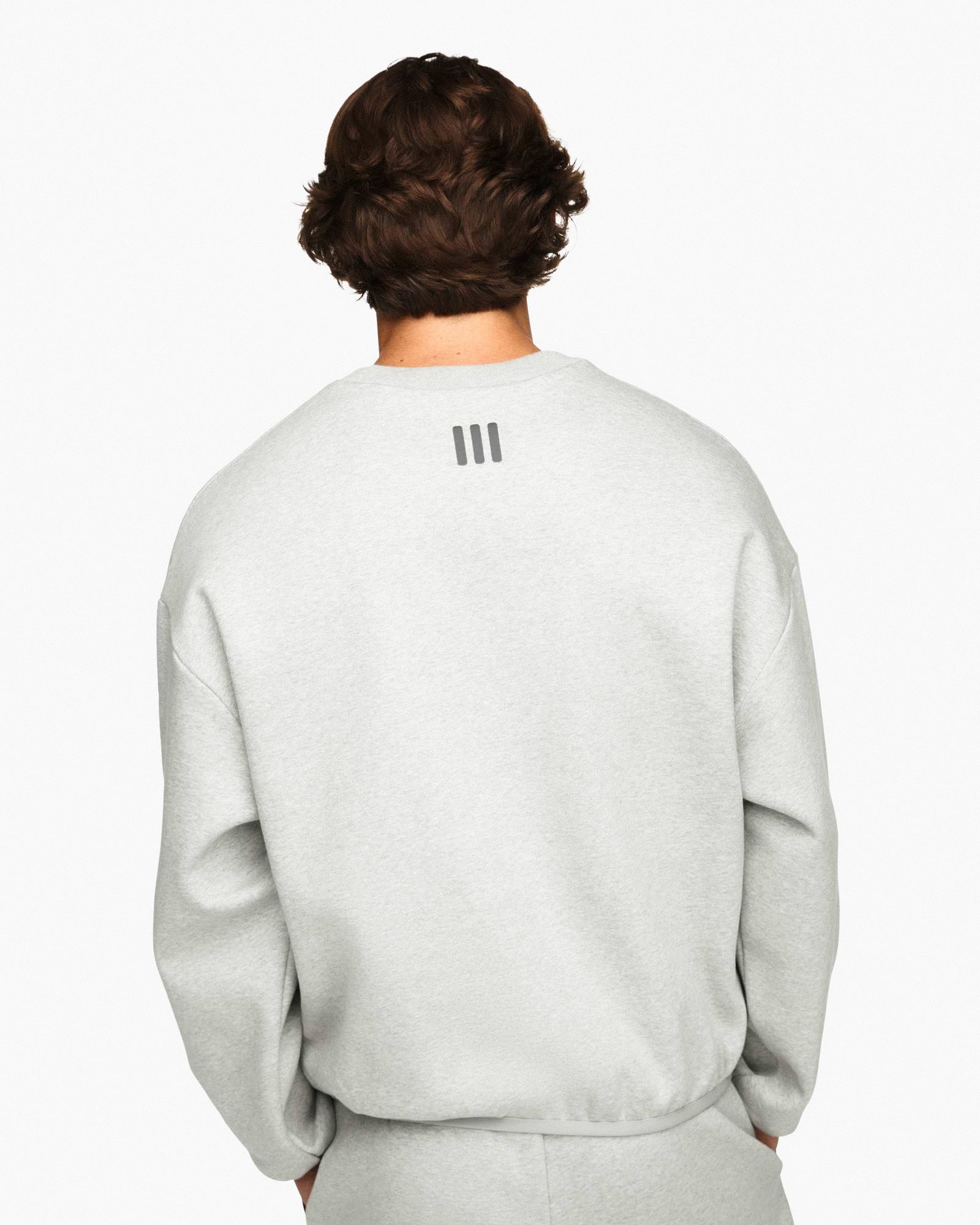 adidas Crew Medium Grey Heather Sweatshirts JZ7369 On Model Back View | Overkill
