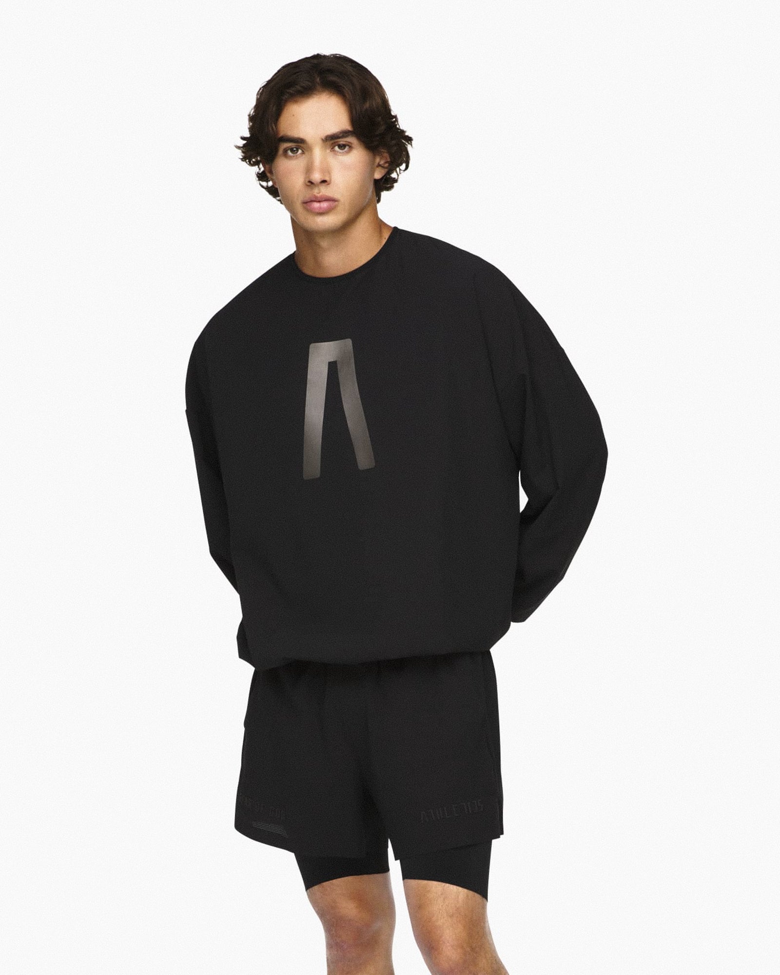 adidas Crew Black Sweatshirts JZ7376 On Model Front View | Overkill
