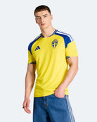 adidas SVFF Sweden Home Jersey Yellow T-Shirts JM5814 On Model Front View | Overkill
