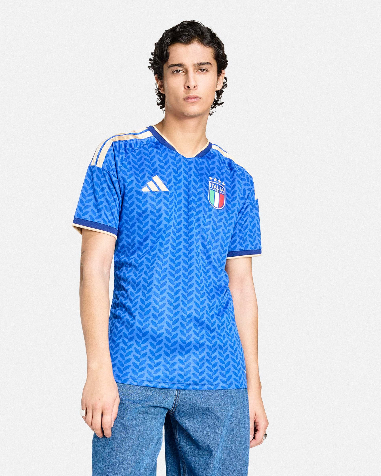 adidas FIGC Italy Home Jersey Bold Blue T-Shirts JL6937 On Model Front View | Overkill
