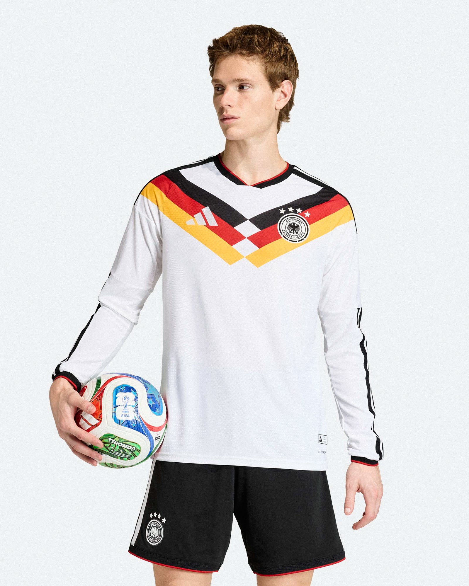 adidas DFB Germany Authentic LS Home Jersey White Longsleeves JM1336 On Model Front View | Overkill
