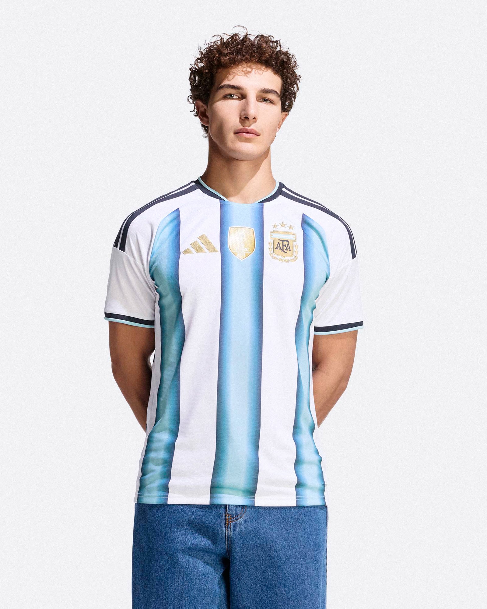adidas AFA Argentina Authentic Home Jersey White / Icey Blue / Light Blue T-Shirts JM5897 On Model Front View | Overkill
