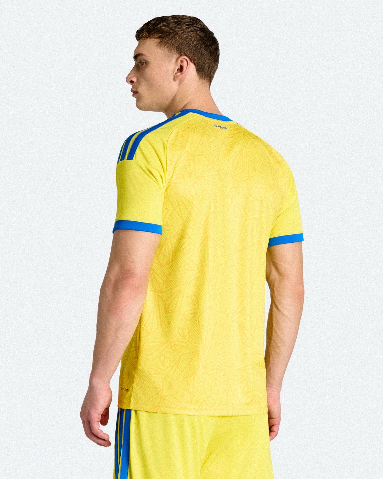 adidas UAF Ukraine Home Jersey Bright Yellow T-Shirts JZ4622 On Model Back View | Overkill
