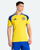 adidas SVFF Sweden Authentic Home Jersey Yellow T-Shirts KC3044 On Model Front View | Overkill
