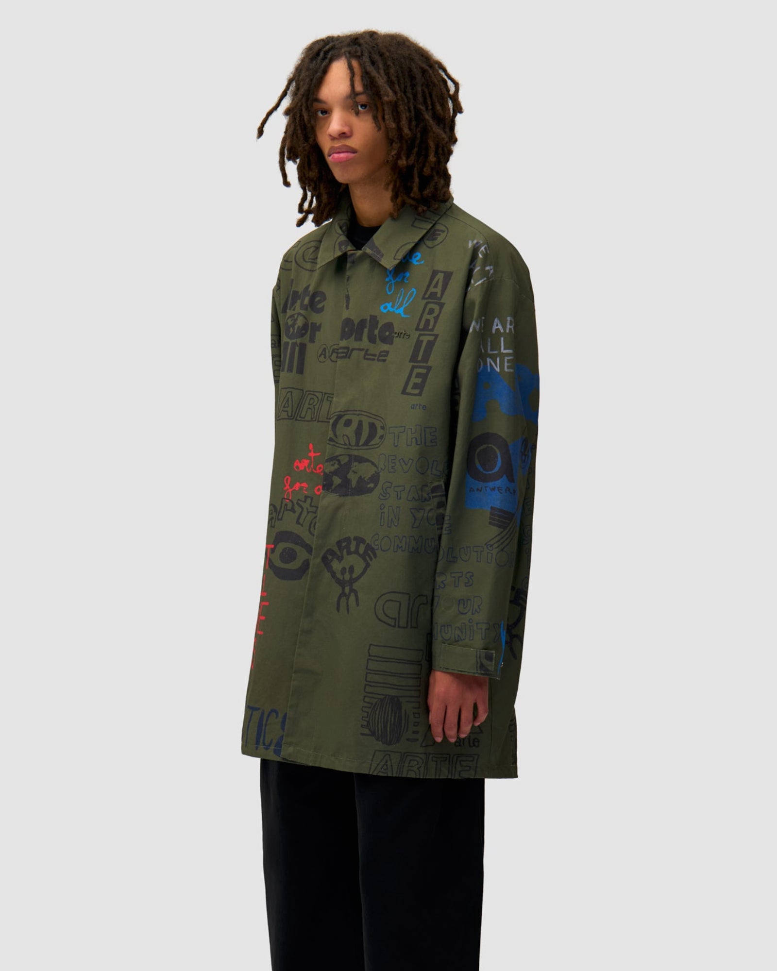 Arte Antwerp Art Saves Coat Dark Green Coats AW25-144C-305 On Model Front View | Overkill
