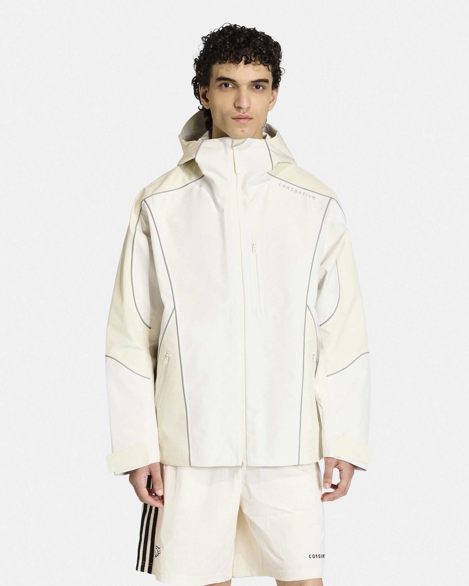 adidas Consortium Shell Jacket Chalk White Jackets JY8321 On Model Front View | Overkill
