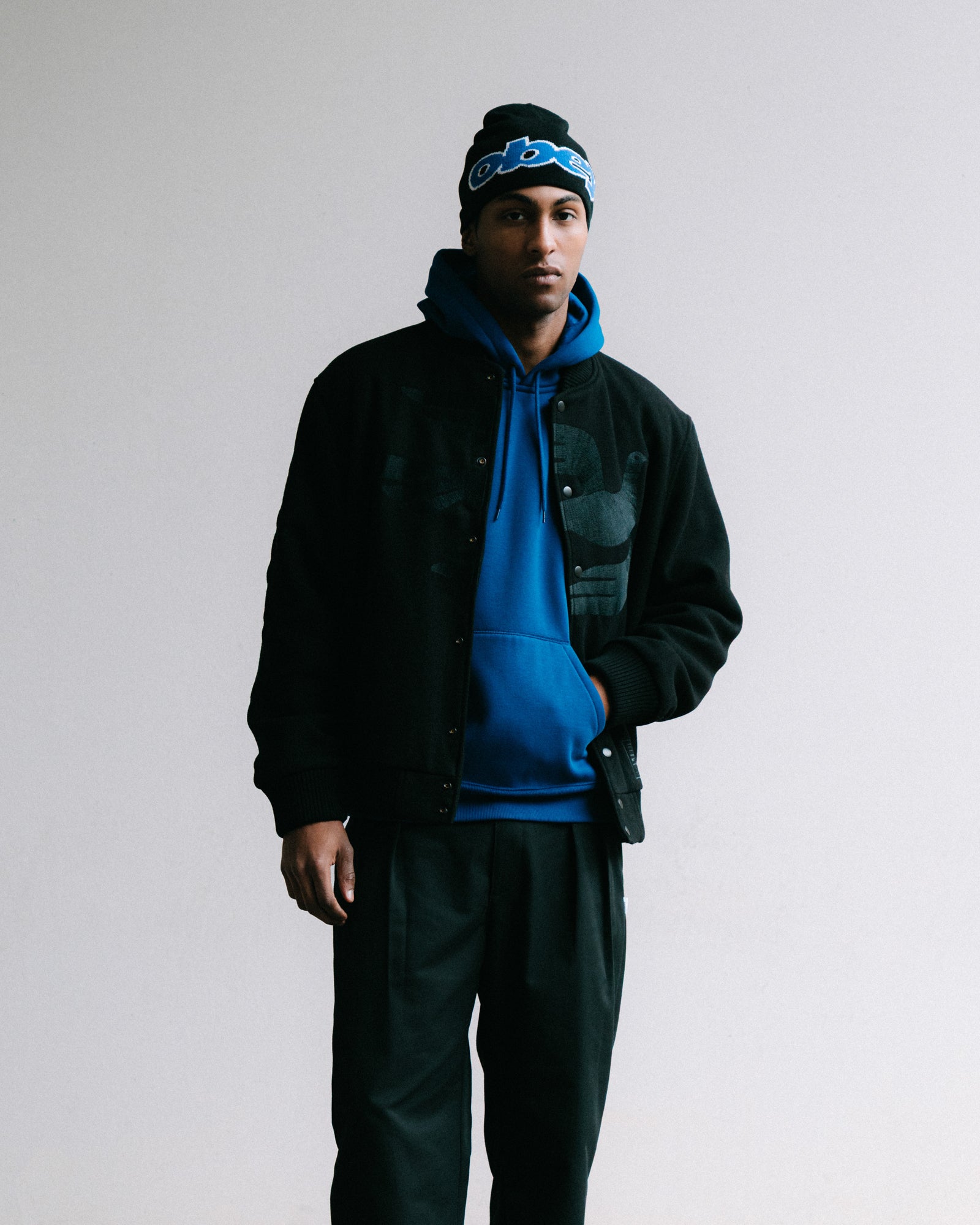 Parra Not Movie Quality Varsity Jacket Black Bomber & Varsity Jackets 54365 On Model Front View | Overkill
