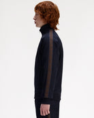 Fred Perry Contrast Tape Track Jacket Navy / Burn Tobacco Track Jackets J5557-40A On Model Back View | Overkill
