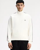 Fred Perry Contrast Tape Track Jacket Ecru / Burnt Tobacco Track Jackets J5557-42A On Model Front View | Overkill
