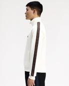 Fred Perry Contrast Tape Track Jacket Ecru / Burnt Tobacco Track Jackets J5557-42A On Model Back View | Overkill
