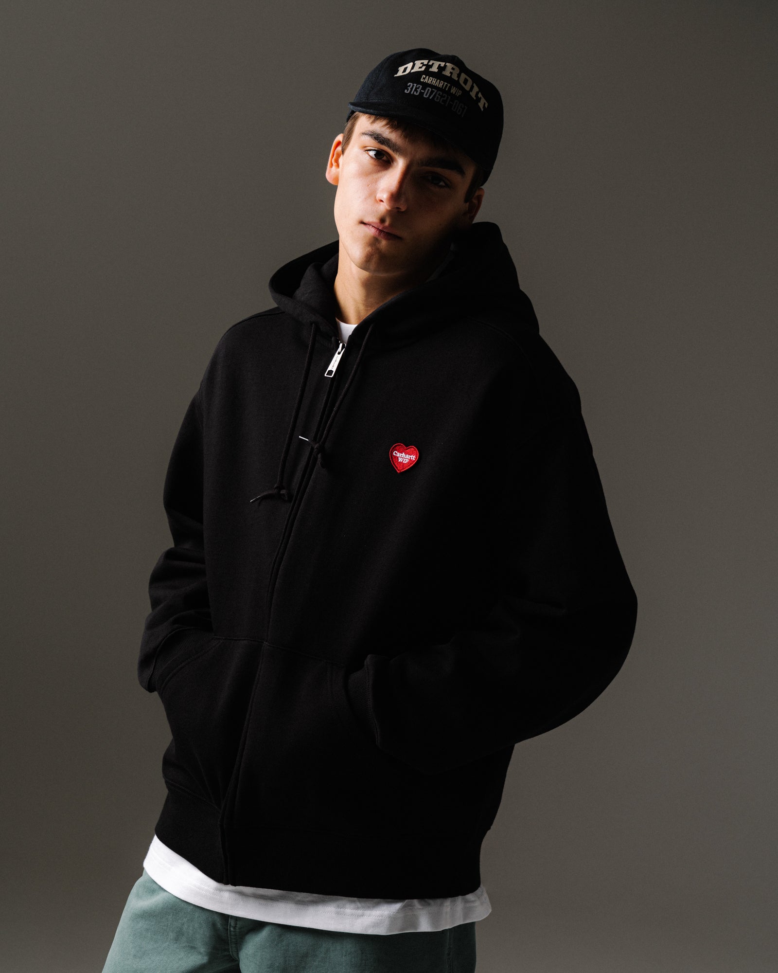 Carhartt WIP Hooded Heart II Hartt Sweat Jacket Black Hoodies I035176.89.XX.03 On Model Front View | Overkill
